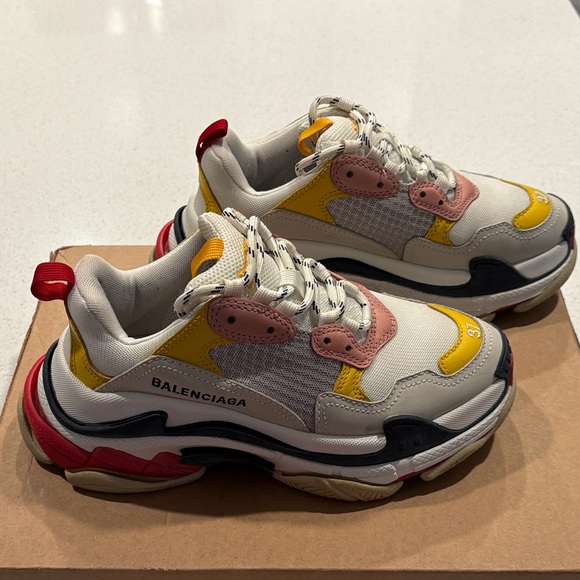 Balenciaga Triple S White and Yellow Sneakers - Picture 4 of 9